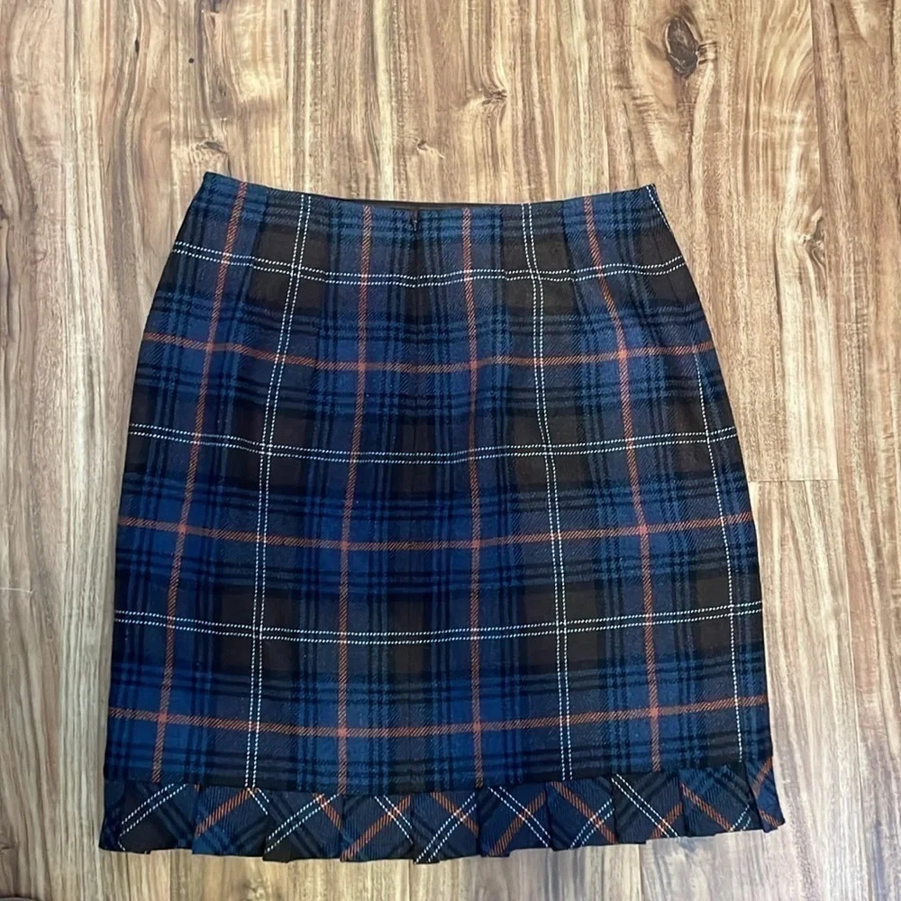 Cabi women’s skirt 8 medium pencil wool blend straight knee plaid stretch brown - Picture 6 of 10